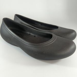 Crocs Women's at Work Black Ballet Flats| Slip Resistant Work Shoes - Size 8